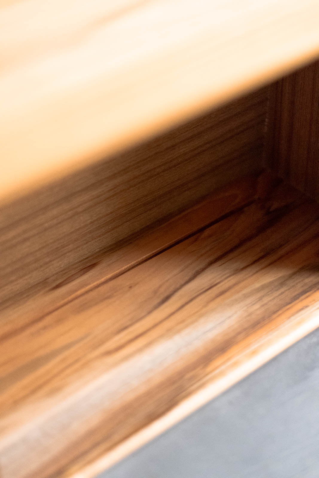 Teak sliding shelf