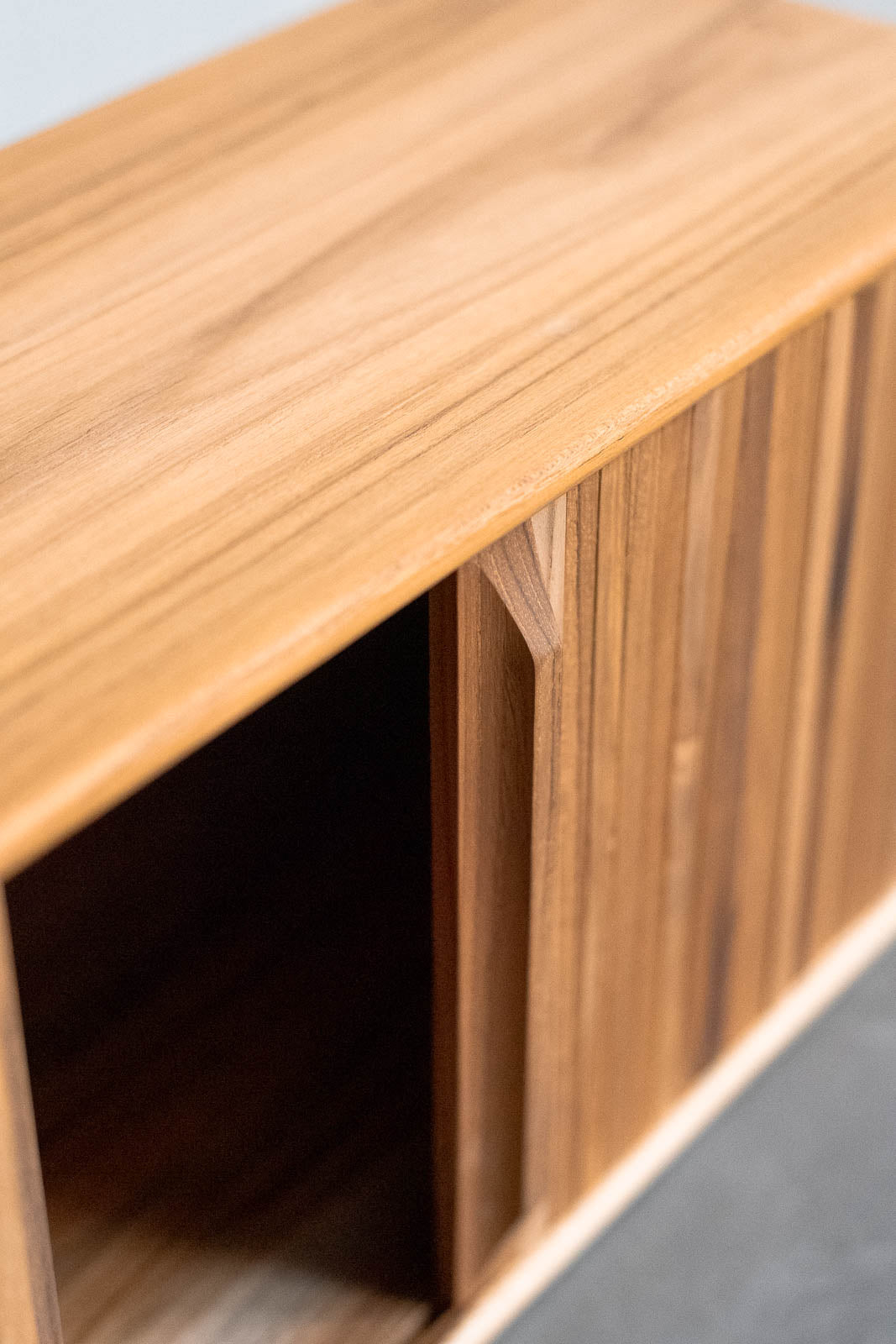 Teak sliding shelf