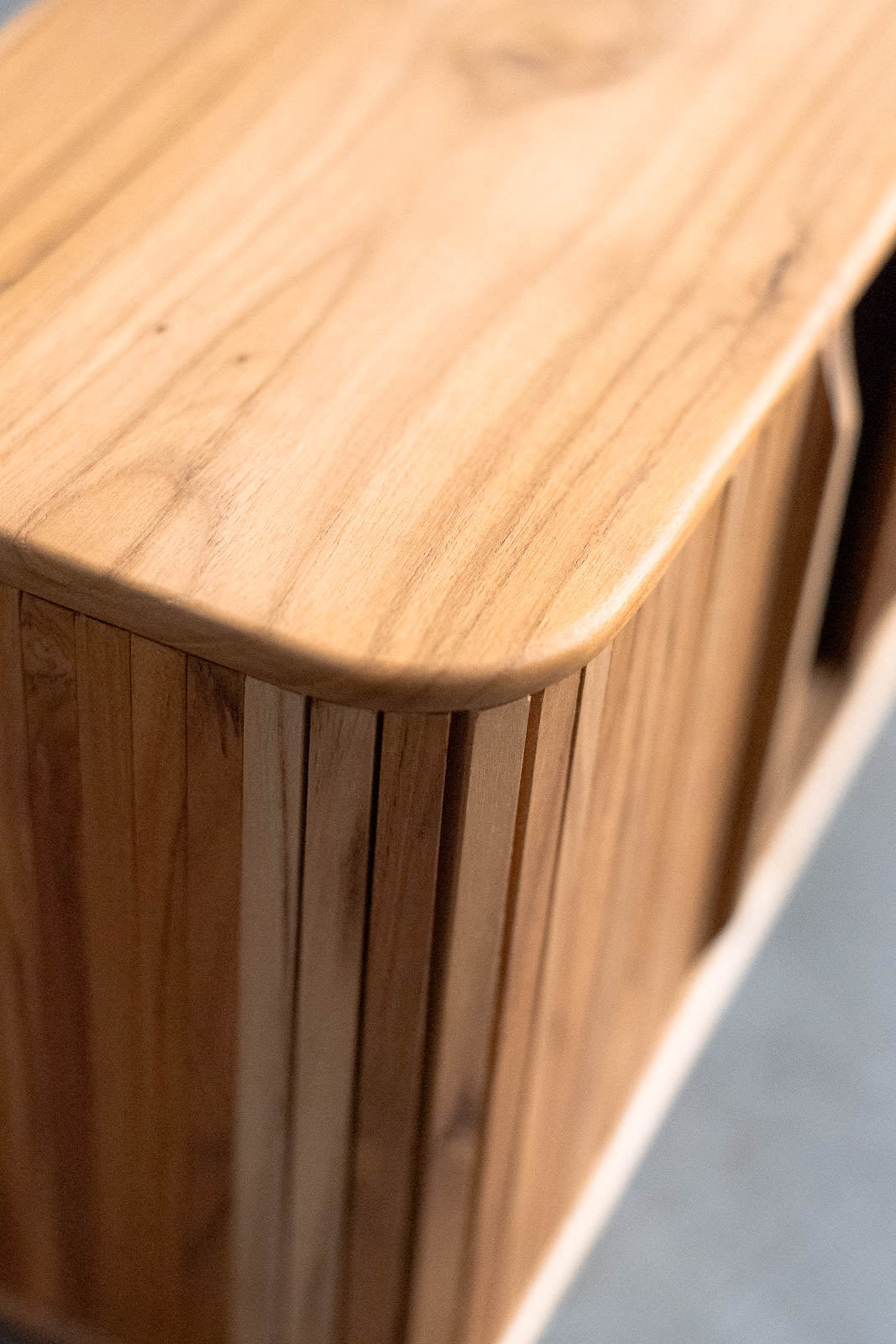Teak sliding shelf