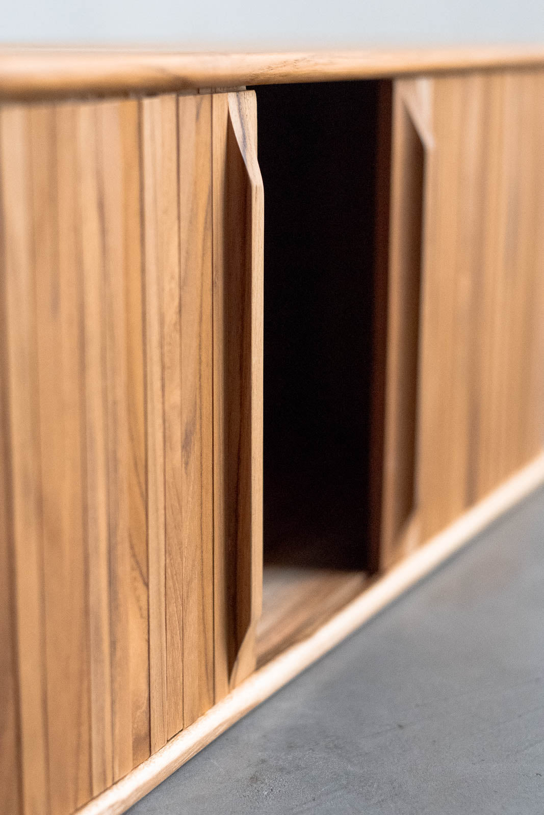 Teak sliding shelf