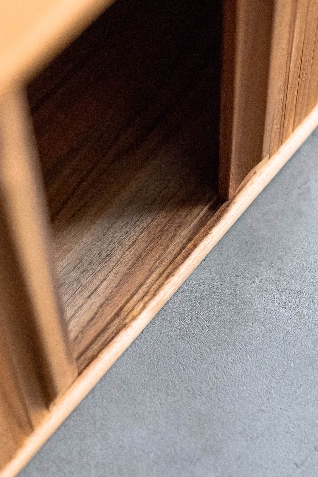 Teak sliding shelf
