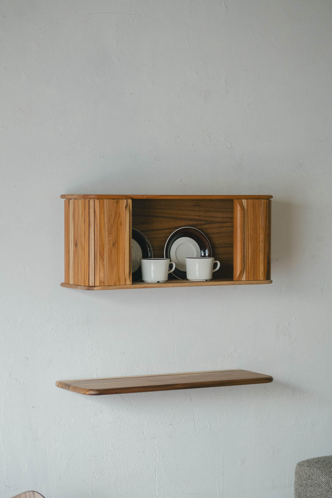 Teak sliding shelf