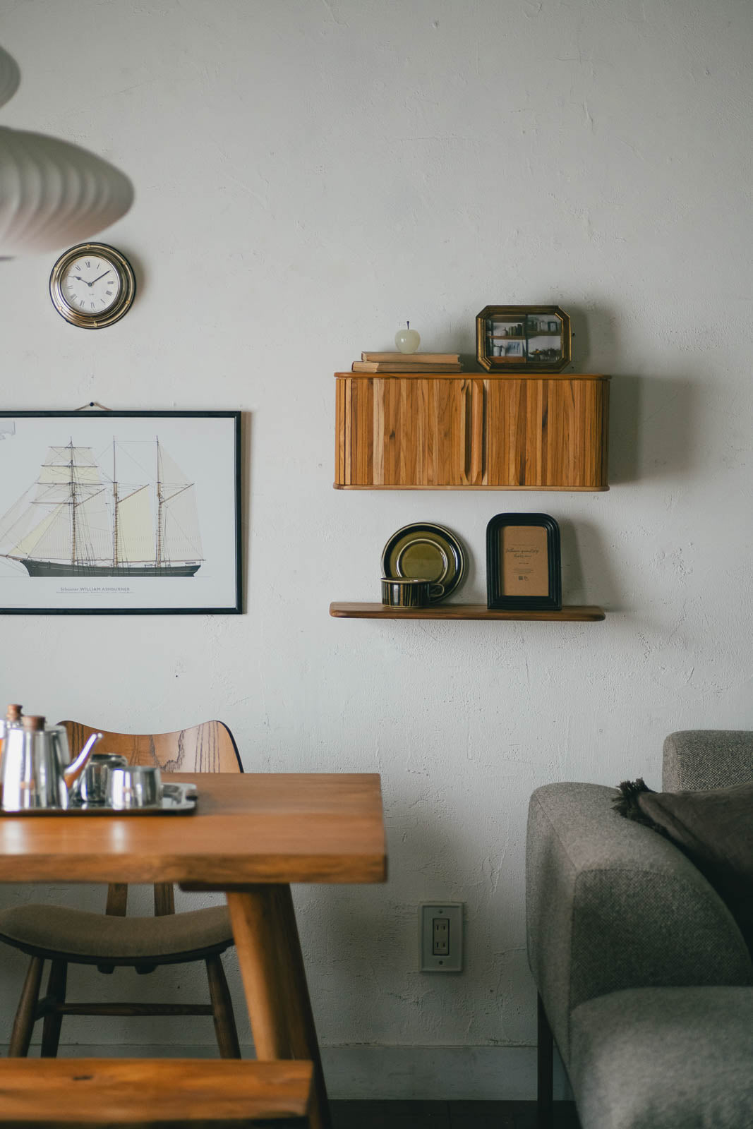 Teak sliding shelf