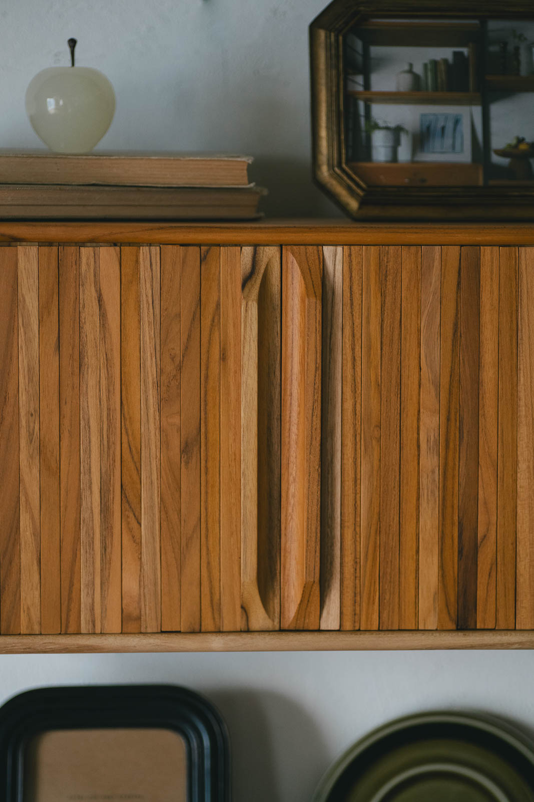 Teak sliding shelf