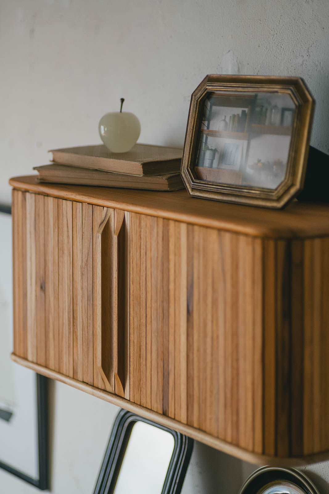 Teak sliding shelf