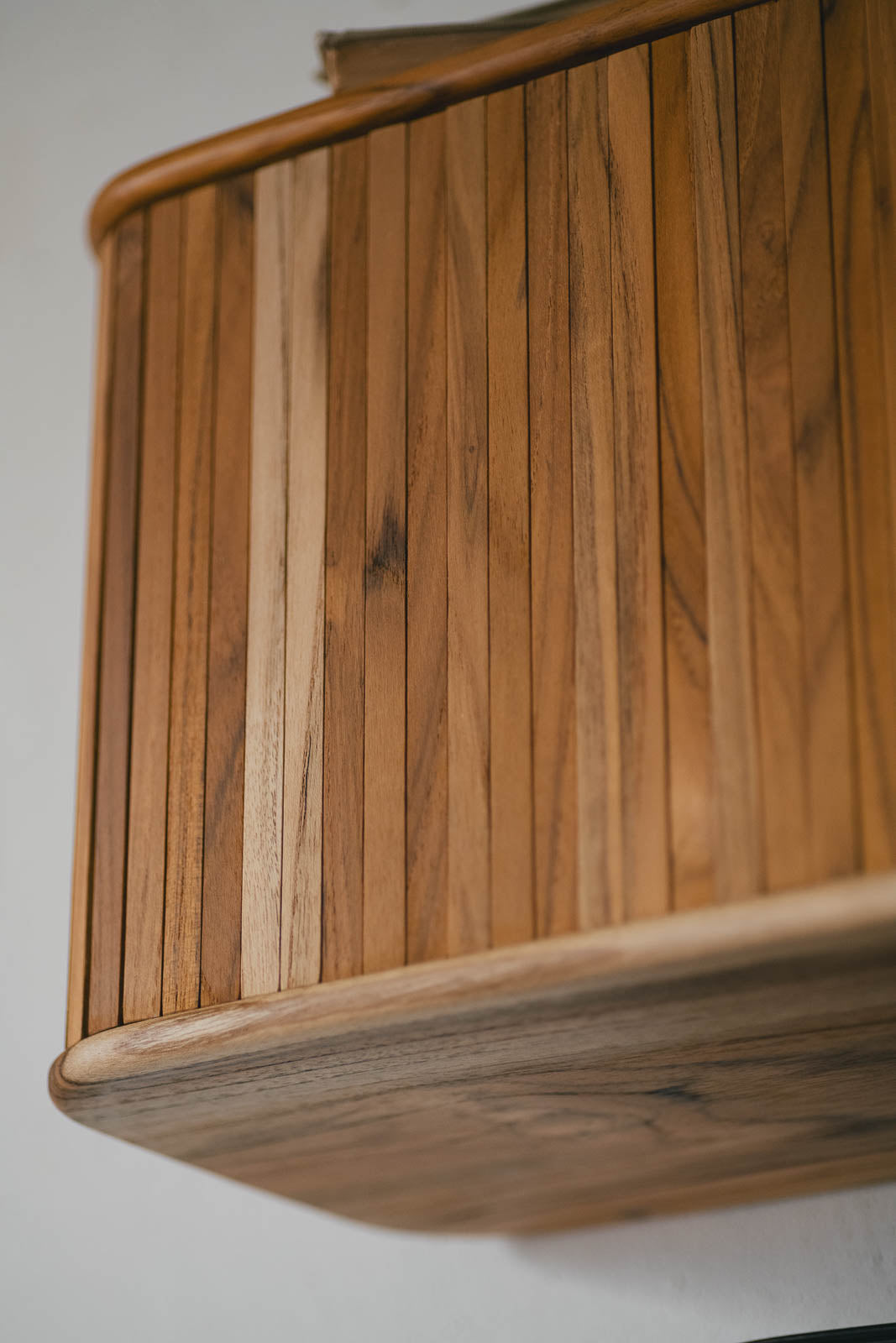 Teak sliding shelf