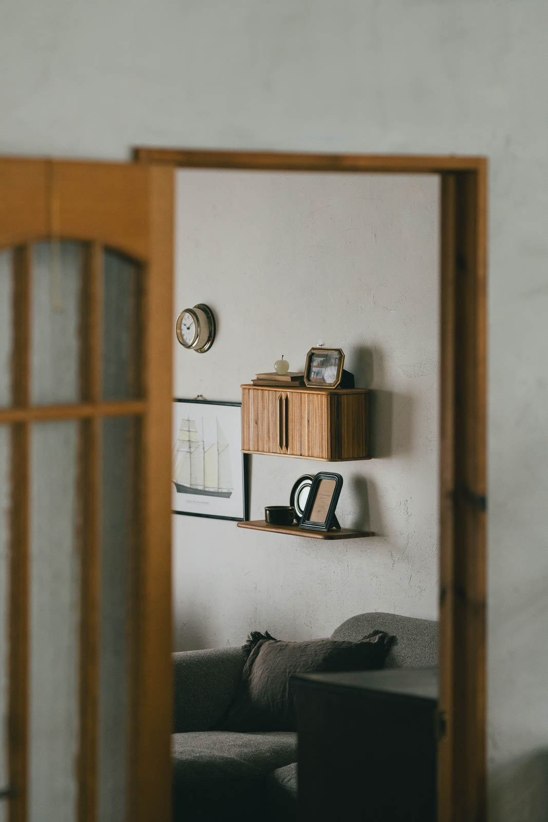 Teak sliding shelf