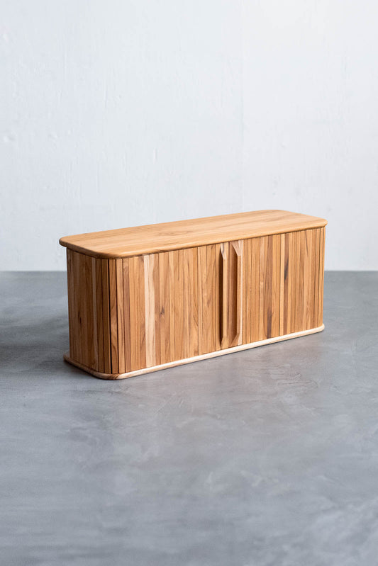 Teak sliding shelf